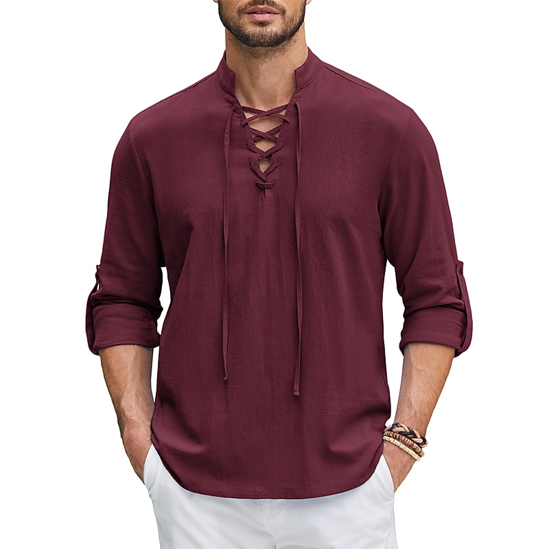 Medieval Renaissance 17th Century Medium Length Shirt Pirate Knight Ritter Viking Celtic Knight Lace Solid Colored Fancy Dress Men's Pirate Fantasy Halloween Masquerade Casual Daily Renaissance Fair 2026 - $25.99 –P10