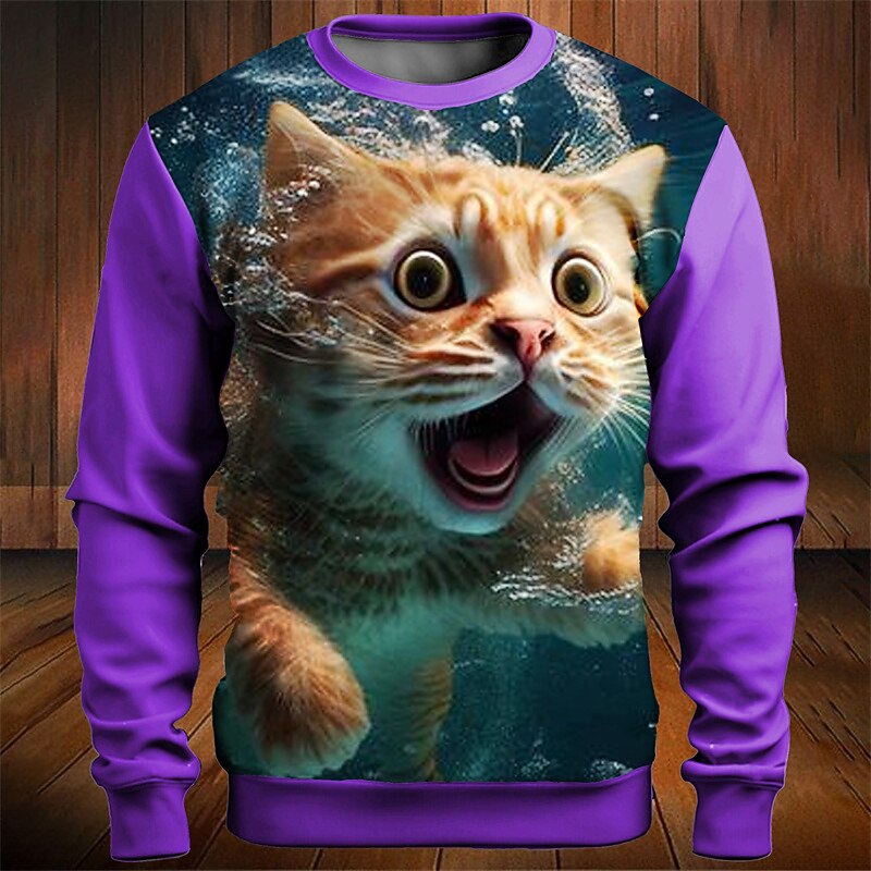 Per uomo Grafico Blocco di colori Gatto Felpe Felpa da golf Manica Lunga Felpa Girocollo Moda Quotidiano Casual Stampa 3D Vacanza Ferie Uscire Patchwork Stampato Primavera & Autunno del 2025 a $29.99 –P3