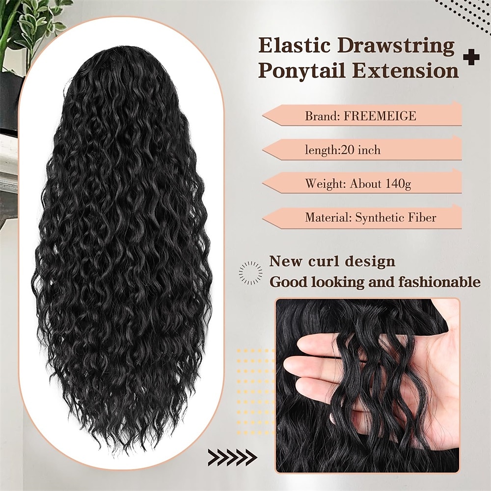 Ponytail Extension Drawstring Ponytail for Black Women Synthetic Long Curly Pony Tails Hair Extensions Clip in Ponytail 20 Inch Hairpiece 2026 - AU $18.49 –P5
