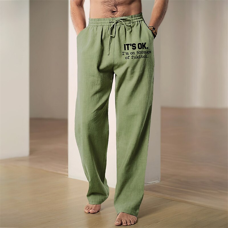 Homme Graphique Lettre Pantalons en Lin Pantalons Pantalons Amples Taille Moyenne Occasionnel Vacances Tenue quotidienne Sortir Printemps Automne Noir Bleu Vert de 2025 ? $28.99 –P2