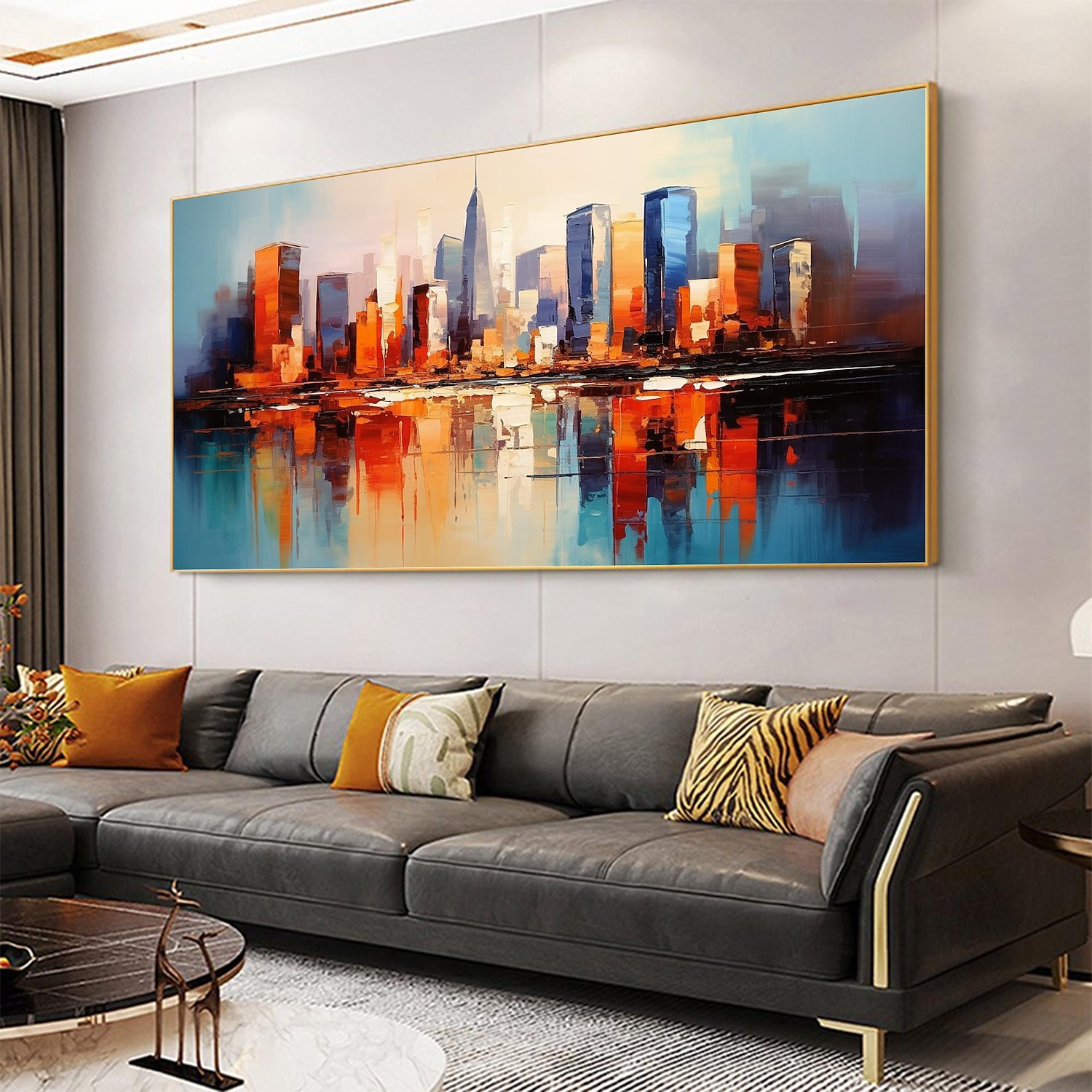 Handmade Original City Landscape Oil Painting On Canvas Wall Art Decor Coastal Building Painting for Home Decor With Stretched Frame/Without Inner Frame Painting 2025 - $147.99 –P6