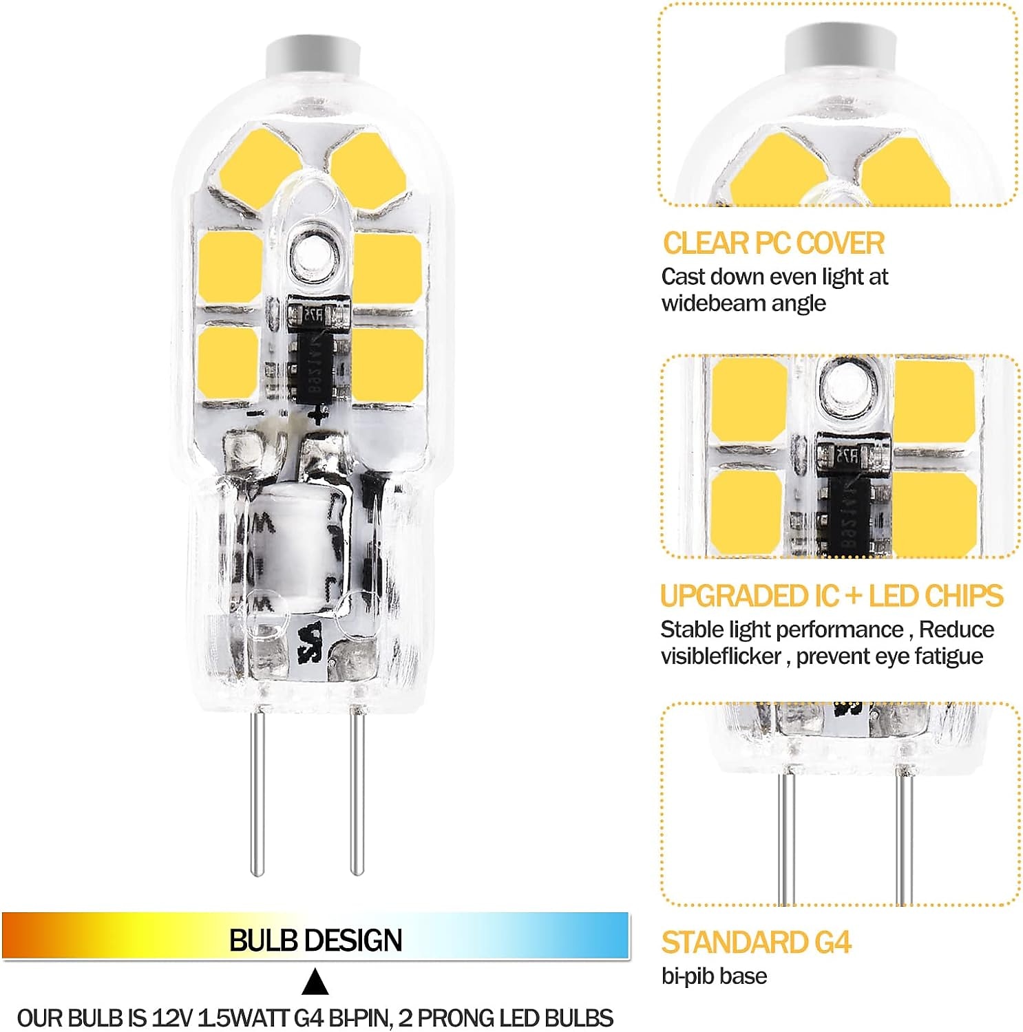 2025年 g4 led 電球 ac/dc 12v g4 バイピンベースライト調光可能 g4 20 ワットハロゲン電球交換ウォームホワイト 3000 k/ホワイト 6000 k クリアカバー 5 パック  コレクション – $8.49 –P4
