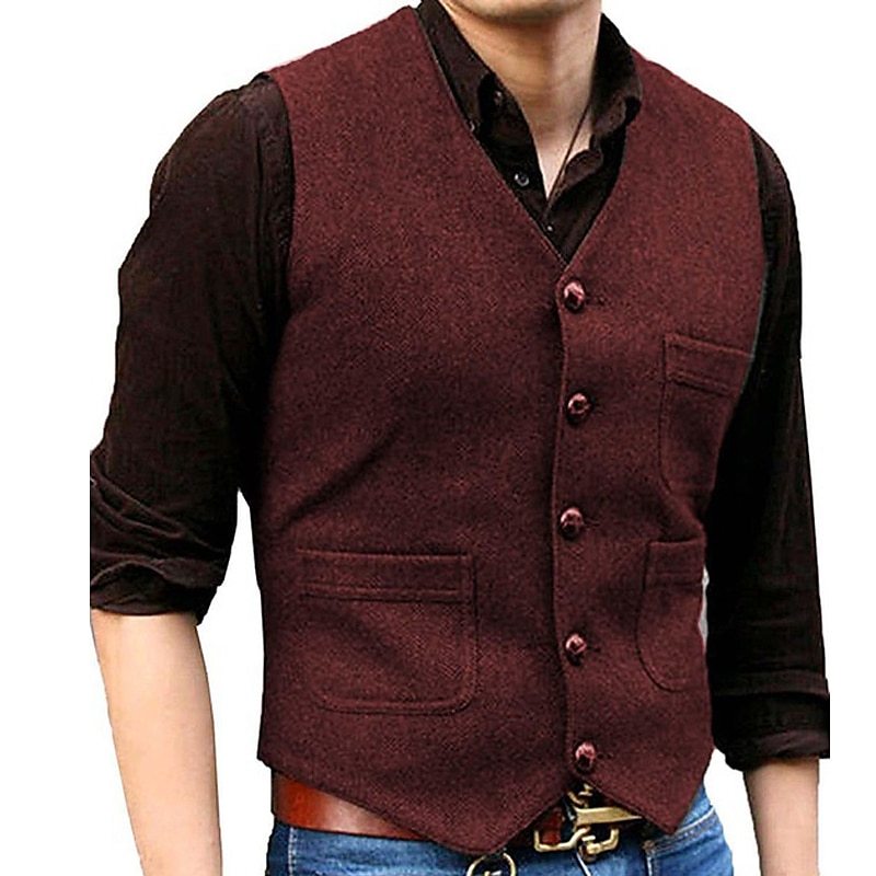 Homme Gilet Usage quotidien Vacances Sortie Mode basique Printemps & Automne Bouton Polyester Confortable Plein Boutonnage Simple Col V Standard Noir Rouge Marine foncé Bleu Océan Gilet de 2025 ? GBP £39 –P3