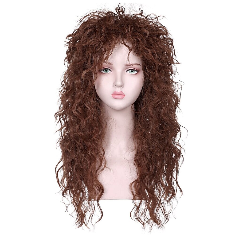 perruque synthétique bouclée avec frange perruque fabriquée à la machine longue a1 cheveux synthétiques femme cosplay doux fête marron foncé perruques de carnaval de 2025 ? $18.99 –P5