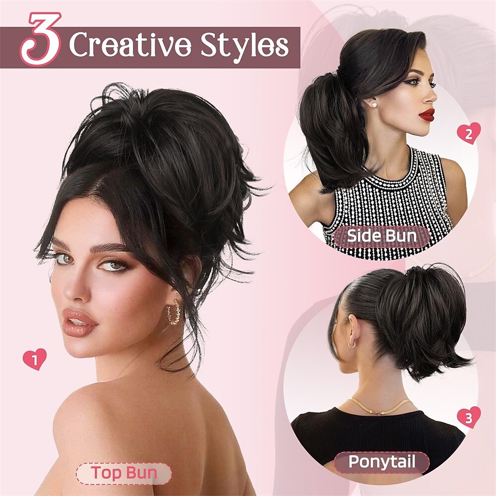 postiche chignon désordonné pince à griffes dans chignon cheveux raides extension de queue de cheval courte de 9 pouces avec morceaux de cheveux en fil métallique pliable pour femmes faux chignon de de 2025 ? $7.99 -P3