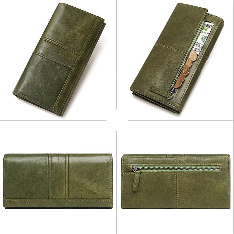vintage rfid-blockerande plånbok i läder för kvinnor - koppling med flera fack med kortplatser, myntficka och ID-fönster för vardags- och reseanvändning 2025 - $32.99 –P5