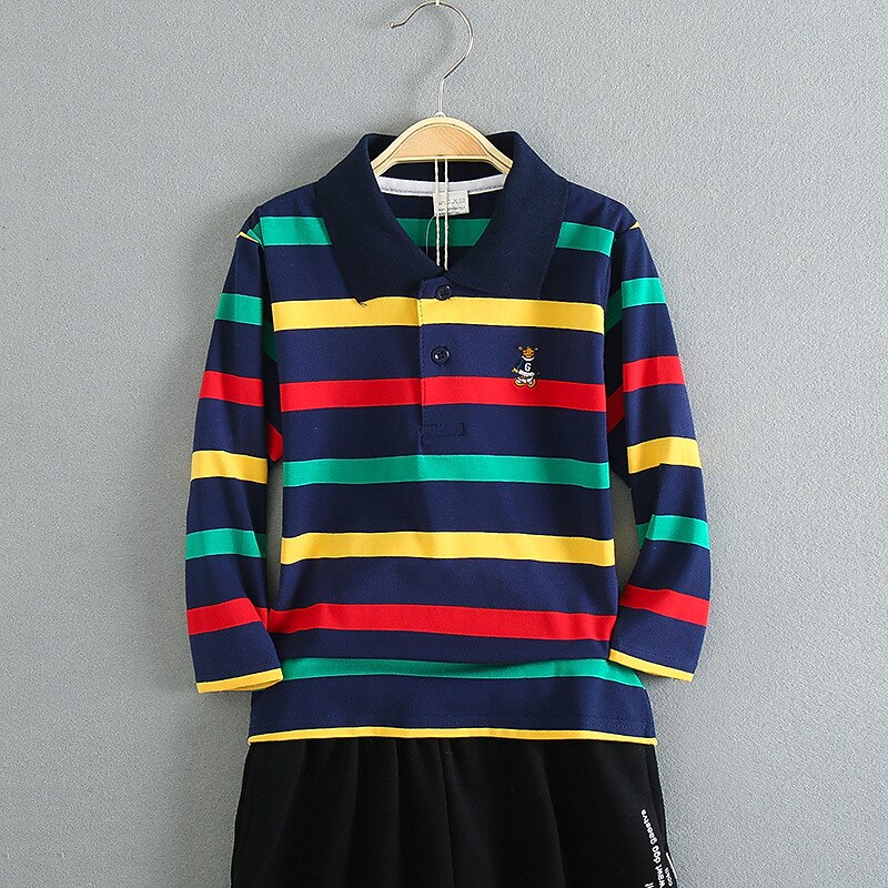 Barn Pojkar T-shirt Tee Tecknat Rand Långärmad Knapp Bomull Barn Top Skola Förtjusande Dagligen Vår Höst GUCI långärmade tjocka ränder 7-13 år 2025 - $17.49 –P3