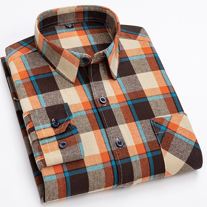 Men's Shirt Dress Shirt Plaid Office & Career Wedding Party Red Navy Blue Blue Orange Long Sleeve Lapel Spring &  Fall Clothing Apparel Front Pocket 2025 - $35.99 –P4
