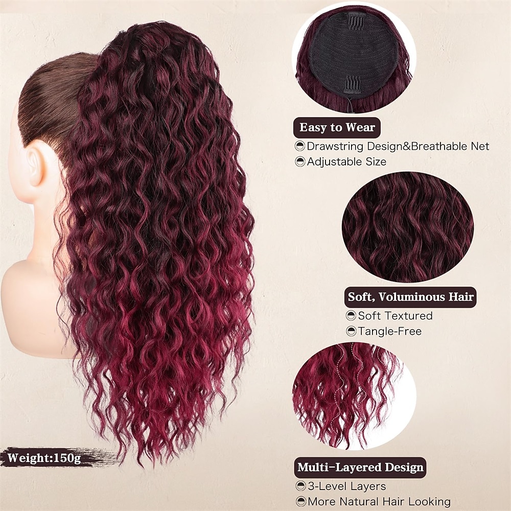 Ponytail Extension Drawstring Ponytail for Black Women Synthetic Long Curly Pony Tails Hair Extensions Clip in Ponytail 20 Inch Hairpiece 2026 - AU $18.49 –P10