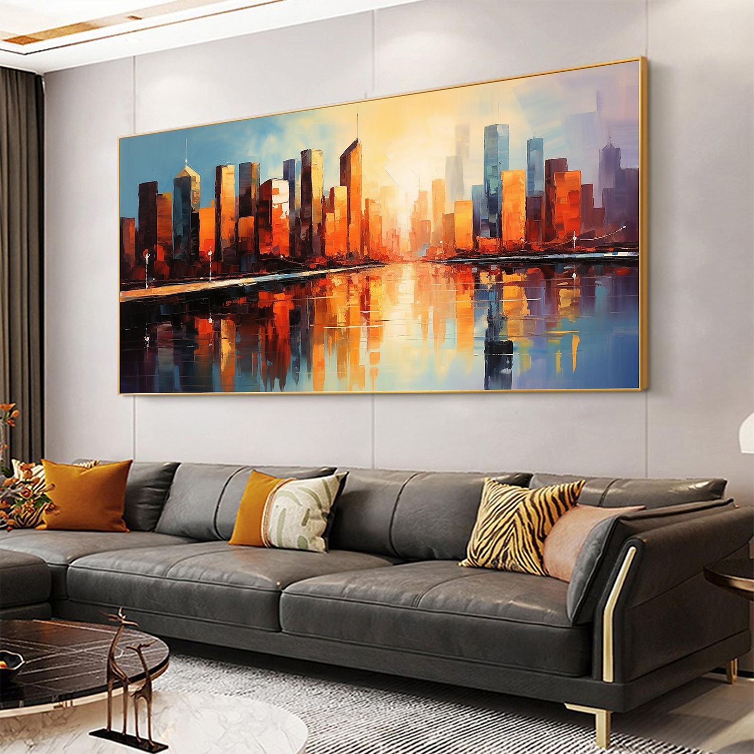 Handmade Original City Landscape Oil Painting On Canvas Wall Art Decor Coastal Building Painting for Home Decor With Stretched Frame/Without Inner Frame Painting 2025 - $147.99 –P11