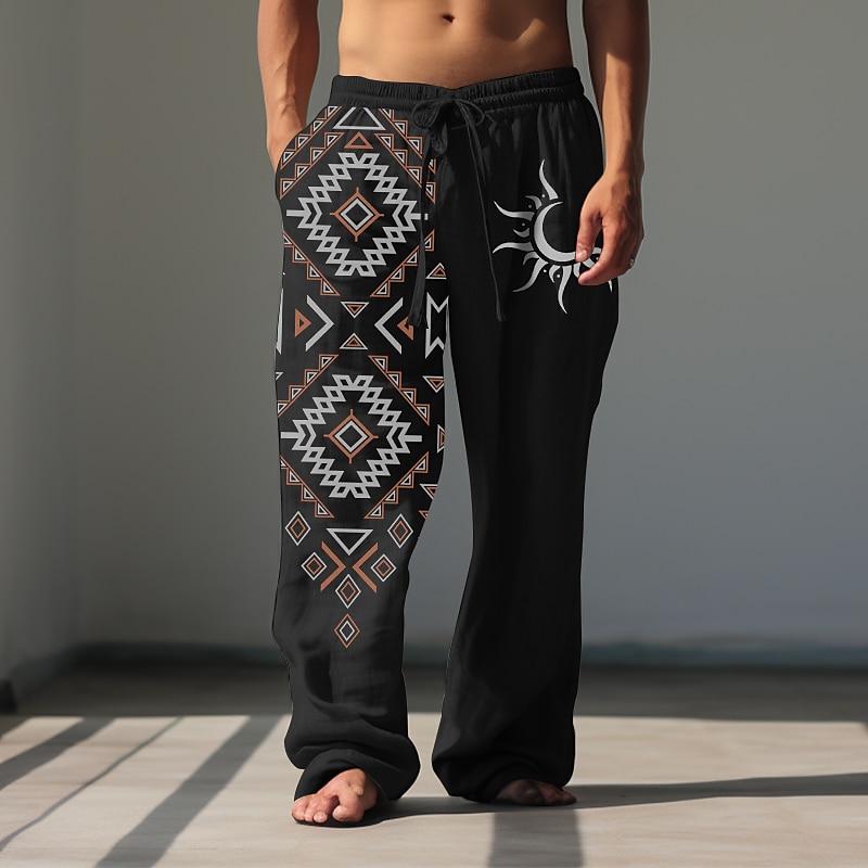 Men's Ethnic Sunfire Casual Pants Pants Trousers Baggy Pants Mid Waist Vintage Outdoor Streetwear Daily Wear Fall & Winter Black White Green 2026 - $31.99 –P14