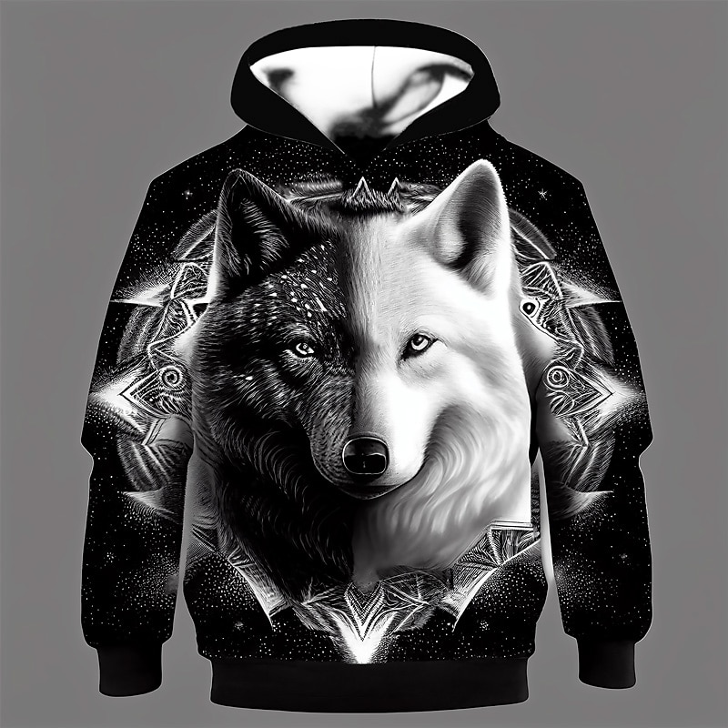 Chlapecké 3D Vlk Kapuce Pullover Dlouhý rukáv 3D tisk Jaro Podzim Módní Šik ven Chladný Děti 3-12 let Kapuce Venkovní Ležérní Denní Běžný 2025 - $18.99 –P3