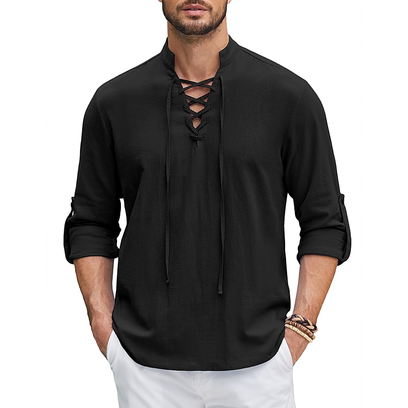 Medieval Renaissance 17th Century Medium Length Shirt Pirate Knight Ritter Viking Celtic Knight Lace Solid Colored Fancy Dress Men's Pirate Fantasy Halloween Masquerade Casual Daily Renaissance Fair 2026 - $25.99 –P9