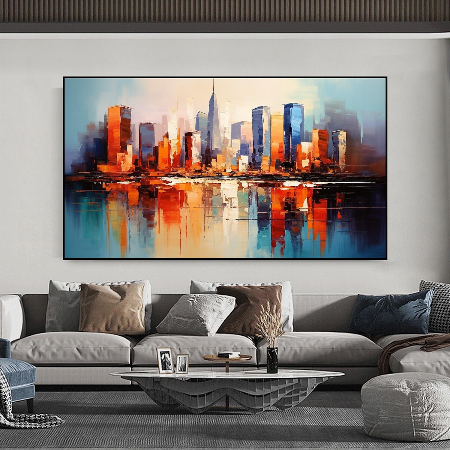 Handmade Original City Landscape Oil Painting On Canvas Wall Art Decor Coastal Building Painting for Home Decor With Stretched Frame/Without Inner Frame Painting 2025 - $147.99 –P8