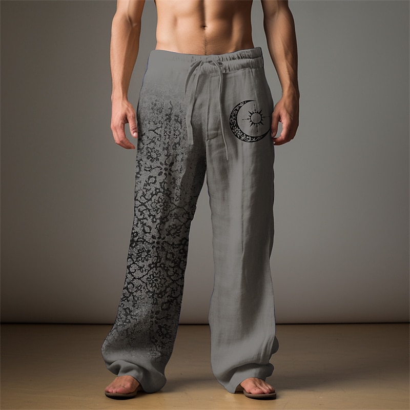 Voor heren Grafisch MOON Linnen broek Broeken Wijde broek Medium Taille Casual Vakantie Alledaagse kleding Uitgaan Lente Herfst Zwart Licht Bruin Blauw 2025 - $28.99 –P8
