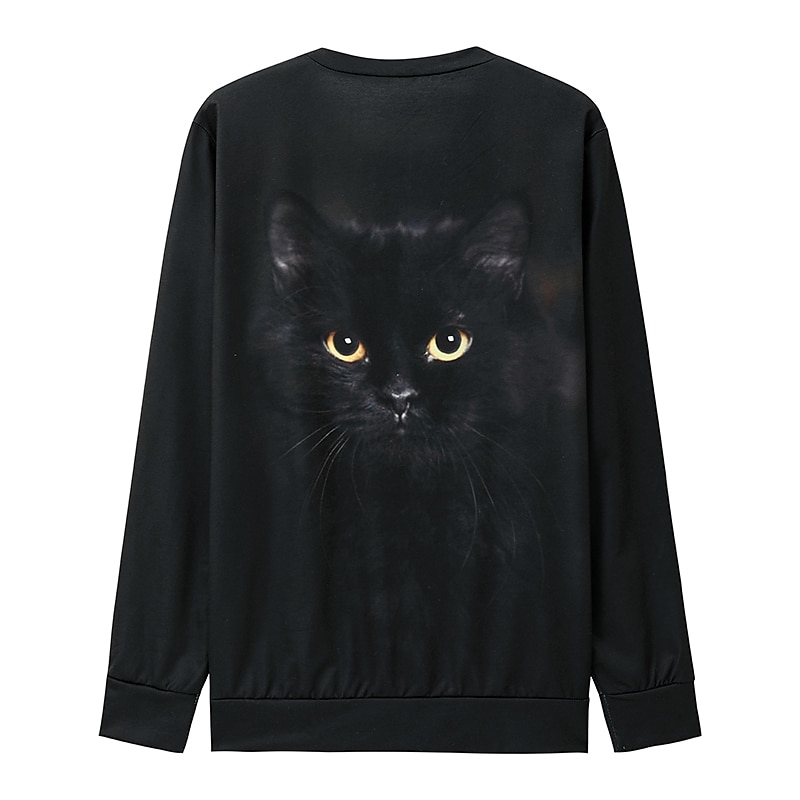 Women's Plus Size Sweatshirt Pullover Cat Street Casual Black Basic Round Neck Long Sleeve Top Micro-elastic Fall & Winter 2024 - $22.99 –P2