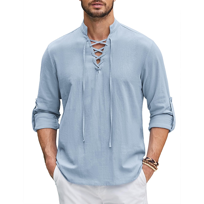 Medieval Renaissance 17th Century Medium Length Shirt Pirate Knight Ritter Viking Celtic Knight Lace Solid Colored Fancy Dress Men's Pirate Fantasy Halloween Masquerade Casual Daily Renaissance Fair 2026 - $25.99 –P7