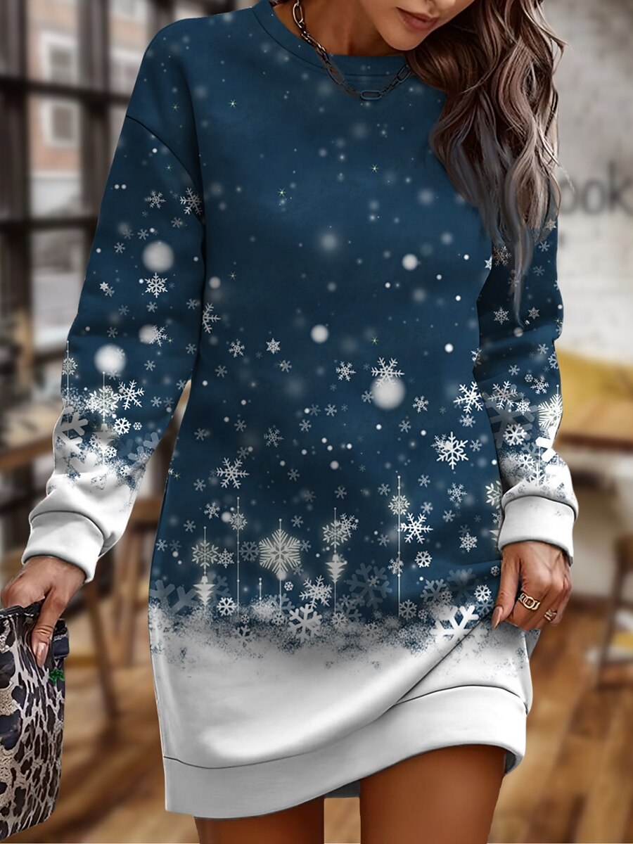 Femme Mini robe Robe sweat Robe casual Robe d'hiver Mini-robe Noël Chaud du quotidien Travail Plein Air Casual Standard Motif de flocon de neige manche longue Col Ras du Cou Vin bleu marine Bleu de 2025 ? $26.99 -P2