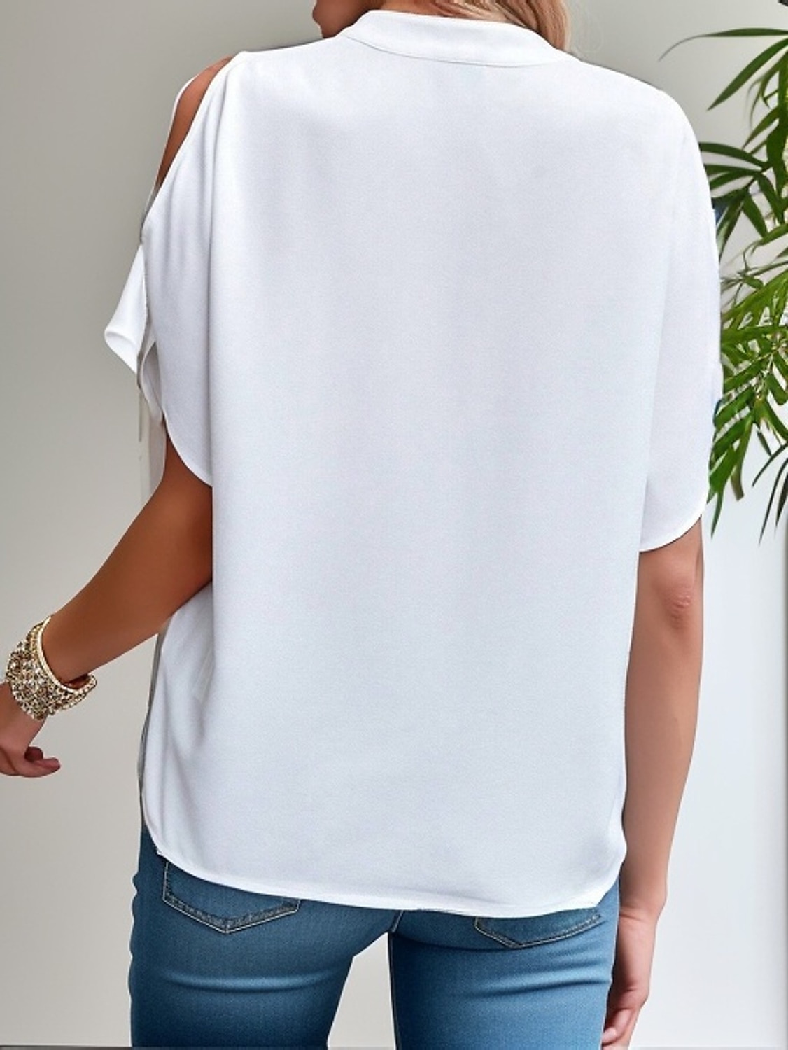 Overhemd Blouse Dames Wit Rood Groen Bloemig Effen Uitknippen Casual Modieus V-hals Normale pasvorm S 2025 - $26.99 –P5