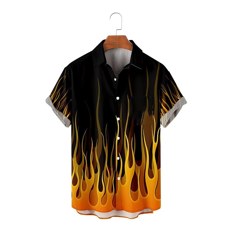 Herr Låga Skjorta Knapp upp skjorta Kortärmad Abstrakt Dagliga kläder Utekväll Helgen Höst Nedvikt Mönster Button-Down Svart Gul Rubinrött Orange 2025 - $22.99 –P6