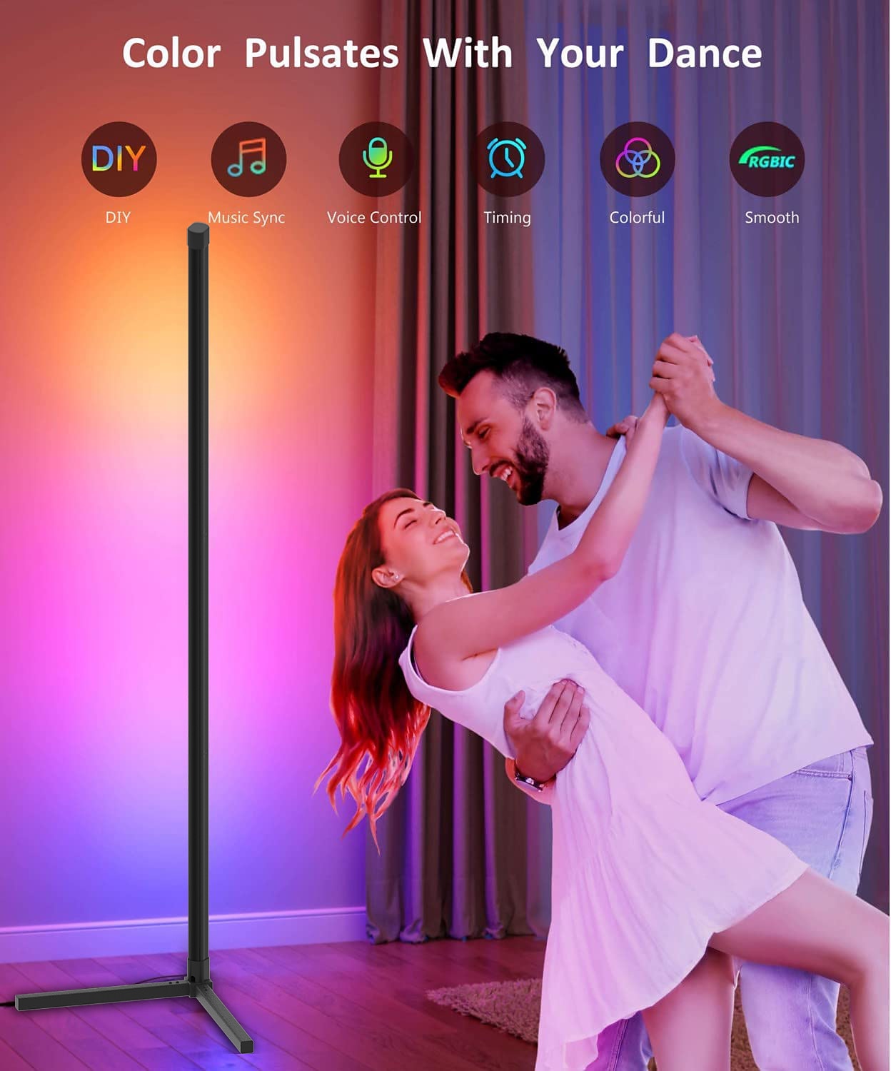 2025年 RGB LEDスマートライトイリュージョンフロアライトWiFi Bluetoothコーナーライト、音楽同期、音声検出、1.2m 74個のLEDビーズ、USB駆動、リビングルーム/寝室の雰囲気用  コレクション – $64.99 –P9