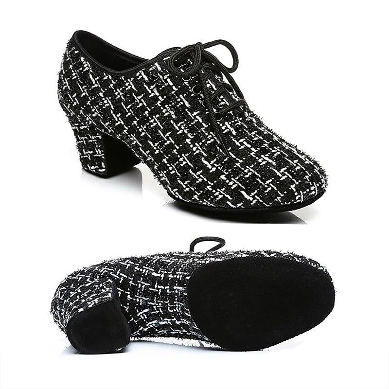 Chaussures de danse latine en tweed pour femmes – Chaussures à talons à lacets avec semelle en daim pour danseuses professionnelles de 2025 ? GBP £36.46 –P8