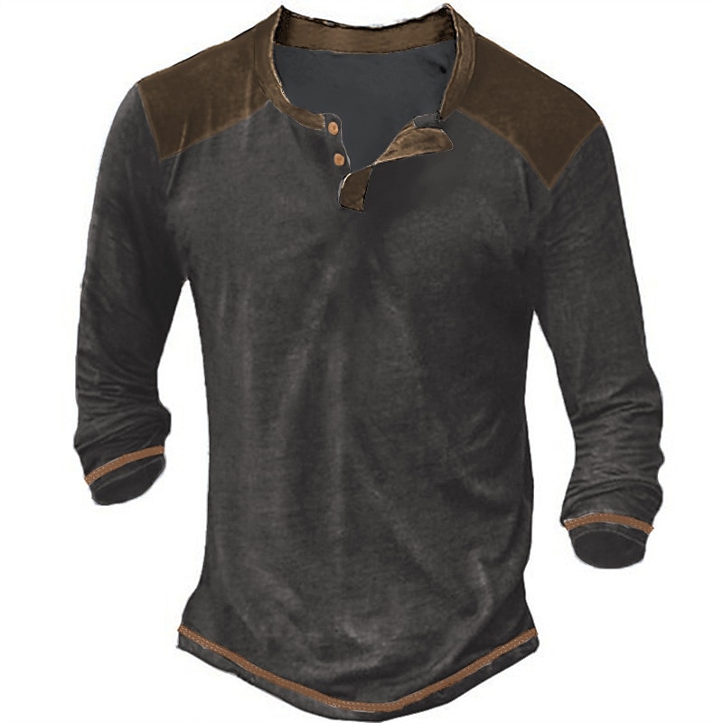 Herren T-Shirt mit Knöpfen T Shirt Henley Hemd Langarmshirt Langarm V Ausschnitt Frühling & Herbst Farbblock Designer Basic Lässig Button-Down Straße Sport Ferien Schwarz Marineblau Khaki Top T-Shirt 2025 - $21.99 –P8