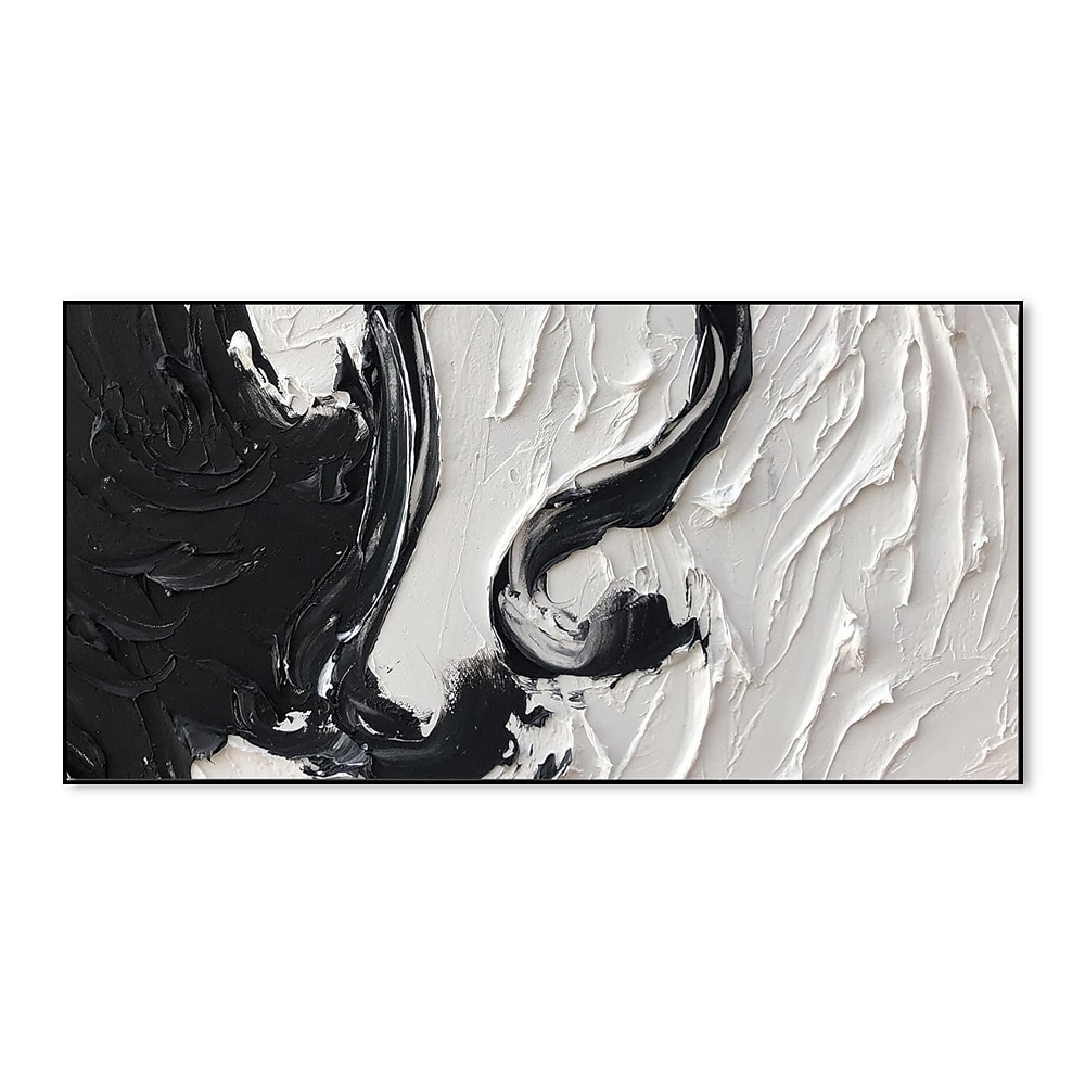 dipinti ad olio fatti a mano su tela decorazione della parete arte minimalismo in bianco e nero astratto disegno con coltello a olio spesso per la decorazione domestica pittura senza cornice del 2025 a $82.99 –P2