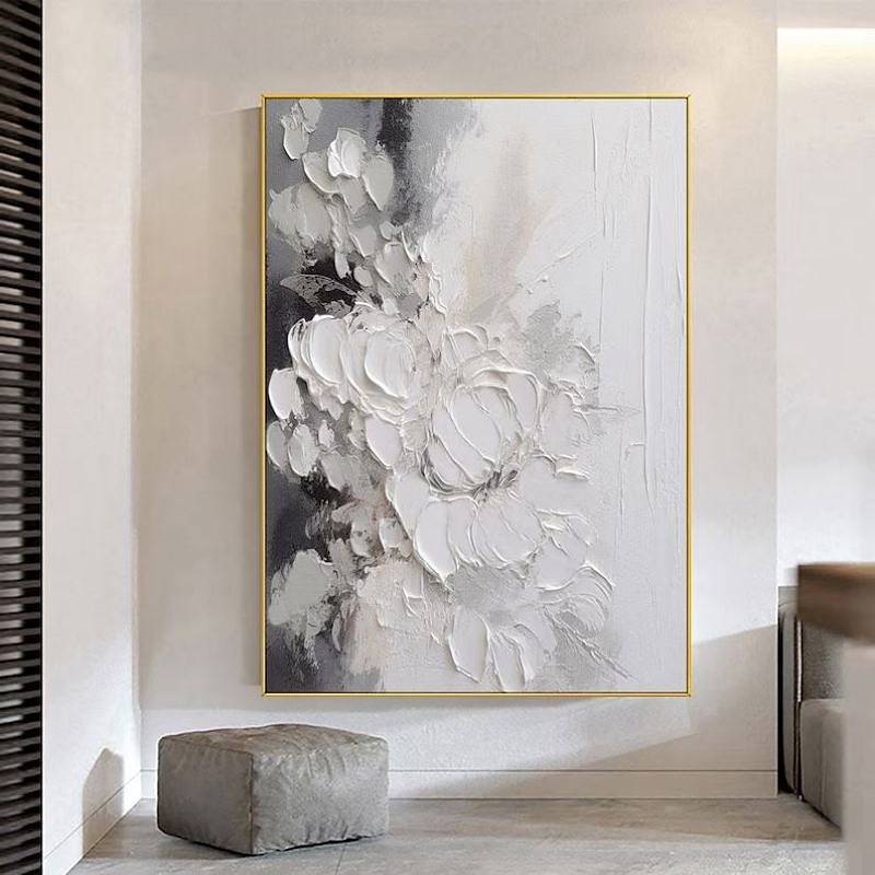 grijze en witte abstracte kunst handgemaakte olieverf op doek wabi sabi kunst aan de muur grijze minimalistische schilderkunst 3D getextureerde Acryl schilderij huis wand decor 2025 - $100.99 –P4
