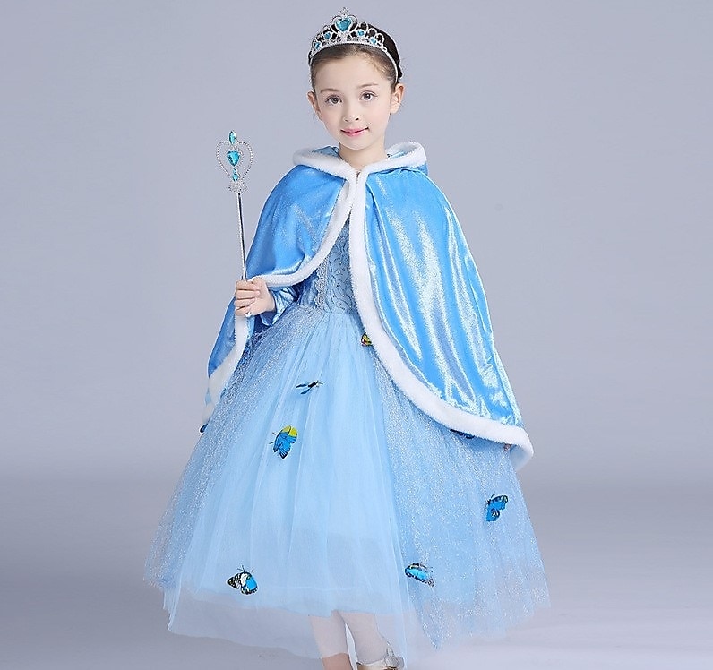 conjunto com vestido de tule princesa capa com capuz capa elsa coroa luvas varinha colar brincos meninas roupas congeladas vestido de menina flor filme cosplay fantasia cosplay festa de carnaval dia de 2025 por $50.99 –P8