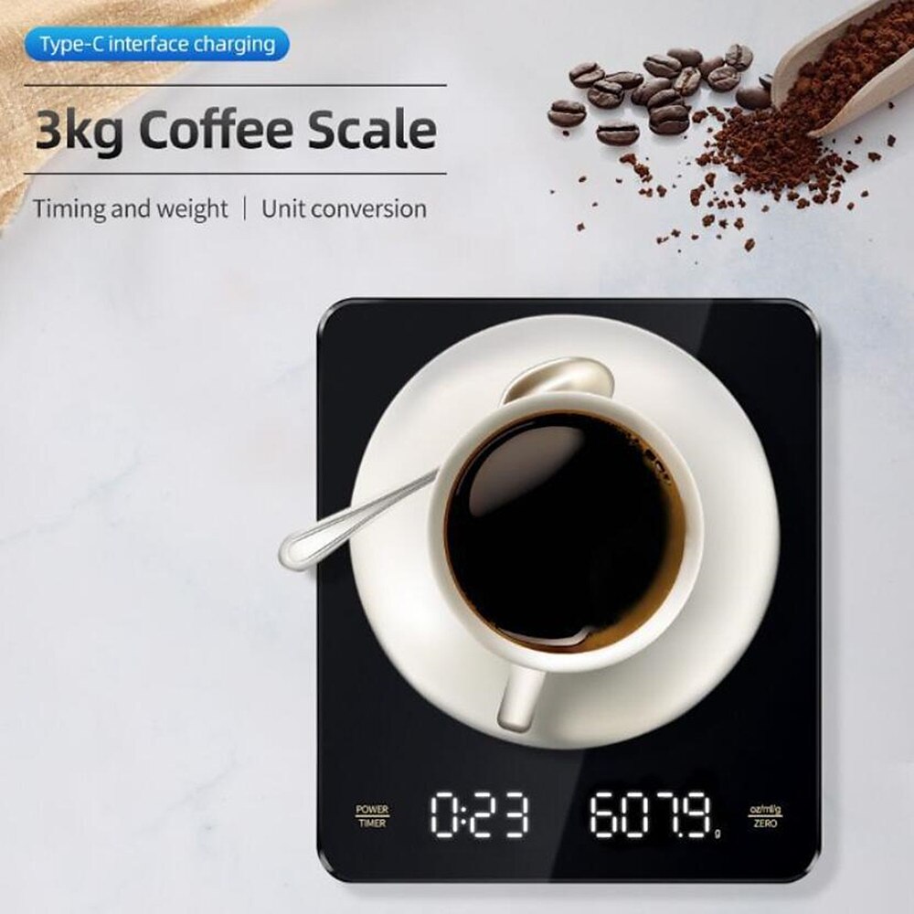 Built-in battery charging Electronic Scale Built-in Auto Timer Pour Over Espresso Smart Coffee Scale Kitchen Scales 3kg 0.1g 2025 - $28.99 –P1