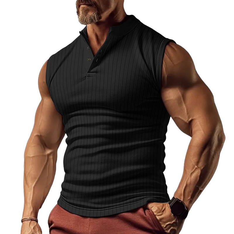 Homens Malha Íntima Camiseta Interior camisa sem manga camisa muscular Sem Manga Colar Henley Verão Tecido Pit Strip Moda Designer Músculo Ao ar livre Para Noite Ginásio Preto Branco cáqui Top Tee de 2025 por $16.49 –P5
