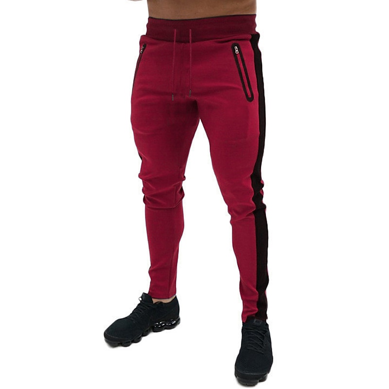 Men's Trousers Track Pants Jogging Pants Outdoor Athleisure Daily Sports Soft Comfortable Pocket Drawstring Elastic Waist Color Block Full Length Fashion Casual Activewear Wine Red Black Micro-elastic 2025 - €10.99 –P6
