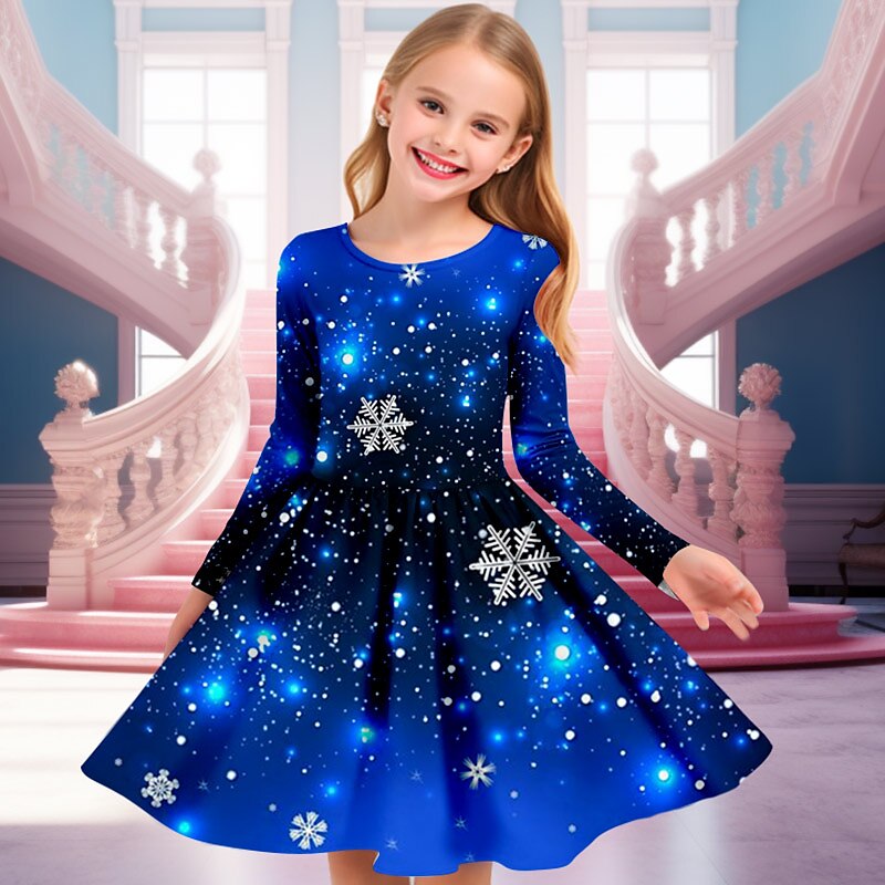 Girls' 3D Snowflake Dress Snowflake Dress Long Sleeve 3D Print Fall Winter Vacation Sports & Outdoor Daily Cute Casual Beautiful Kids 4-12 Years Casual Dress A Line Dress Above Knee Regular Fit 2025 - $17.49 –P2