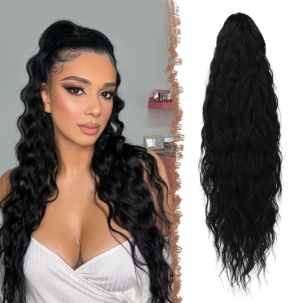 lang krullend golvend trekkoord paardenstaart extensions clip in golvend synthetische haarstukken trekkoord paardenstaarten haarstuk paardenstaart extensie voor vrouwen asblond 26 inch 2025 - $17.99 –P12