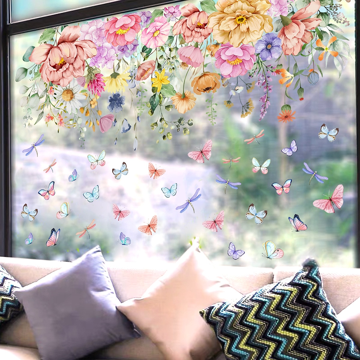 Adesivo per finestra con bouquet floreale, adesivo da parete primaverile colorato, decorazione per finestra – bifacciale, lavabile, riutilizzabile, perfetto per la casa e l'ufficio del 2025 a $7.99 –P3