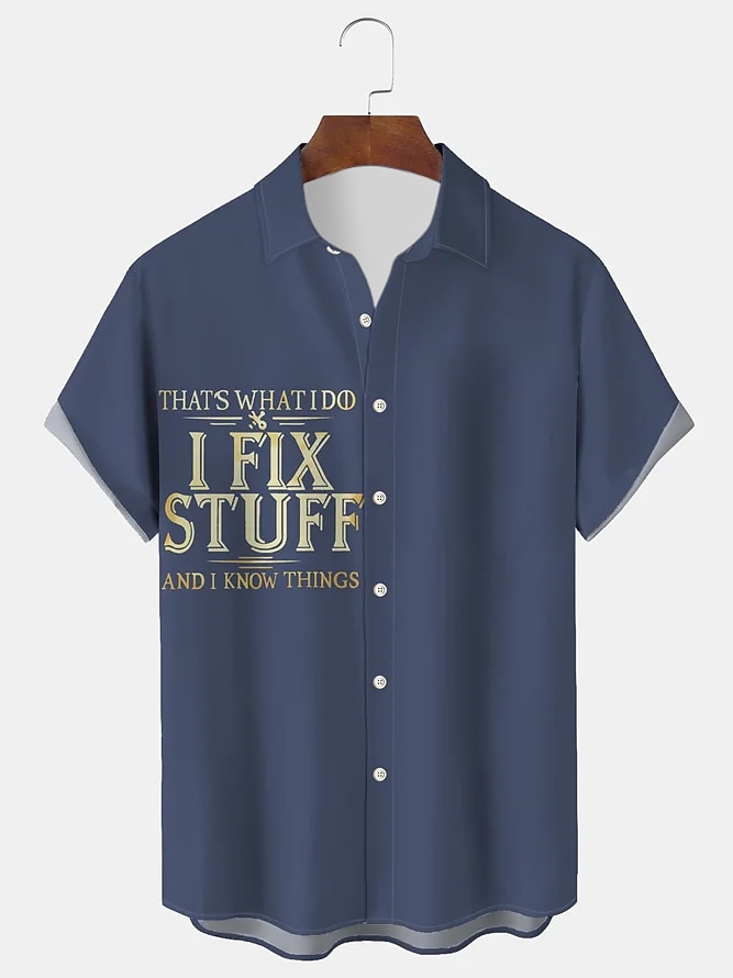 Homme Lettre Chemise Chemise hawaïenne Chemise boutonnée Manche Courte Décontractées Usage quotidien Sortie Fin de semaine Automne Col rabattu Imprimer Bouton bas Noir Bleu Noir-Blanc Gris de 2025 ? $24.99 –P8