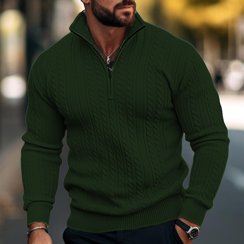 Herren Pullover Herbstpullover Gedrehtes Stricken Standard Zip Strick Glatt Ständer Moderne zeitgenössische Arbeit Freizeitskleidung Bekleidung Winter Schwarz Marineblau S M L 2025 - $33.99 –P5
