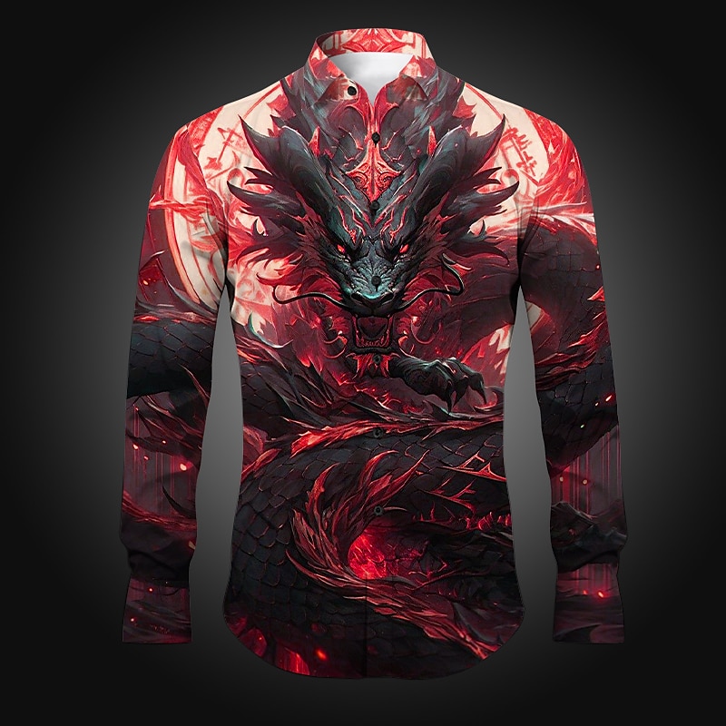 Homme Dragon Chemise Chemise boutonnée manche longue Abstrait Usage quotidien Sortie Printemps été Col rabattu Imprimer Bouton bas Rouge Pourpre Bleu Vert foncé Violet de 2025 ? $26.99 –P6