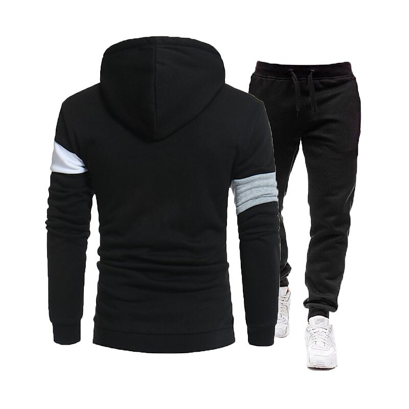 Men's Tracksuit Gym Shirt GYM Pants Workout Outfits Hooded Sports & Outdoor Daily Holiday Quick Dry Soft Color Block Black White Khaki Activewear Streetwear Sport Fall & Winter 2026 - $38.99 –P2