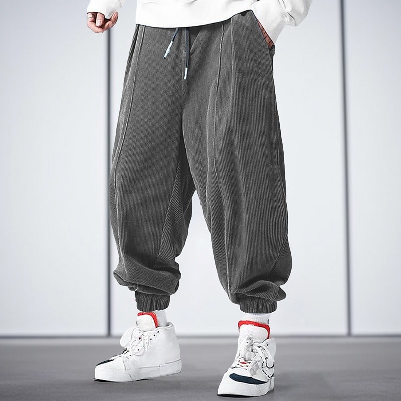 Men's Sweatpants Joggers Corduroy Pants Trousers Drawstring Elastic Waist Elastic Cuff Plain Comfort Breathable Casual Daily Holiday Sports Fashion Black Blue 2025 - $25.99 –P2