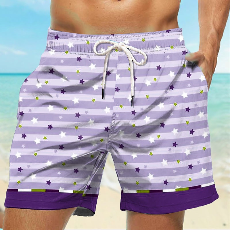 Homens Listra Flor Shorts de Natação Bermuda de Surf Calção de Banho Cintura Média Havaiana Casual Feriado Praia Com Cordão com forro de malha Cintura elástica Designer Roupa de 2025 por $17.99 –P3