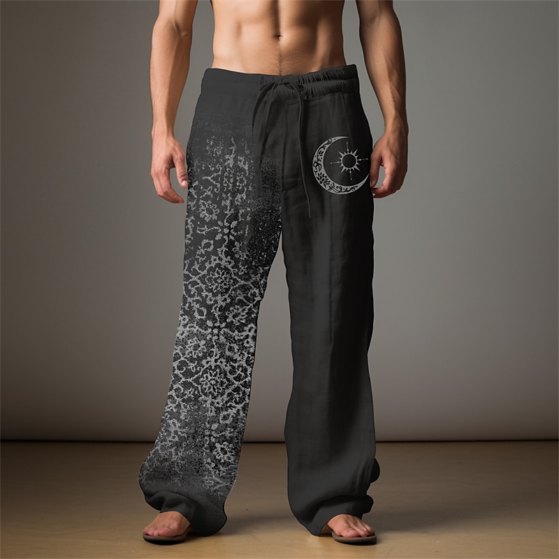 Voor heren Grafisch MOON Linnen broek Broeken Wijde broek Medium Taille Casual Vakantie Alledaagse kleding Uitgaan Lente Herfst Zwart Licht Bruin Blauw 2025 - $28.99 –P7