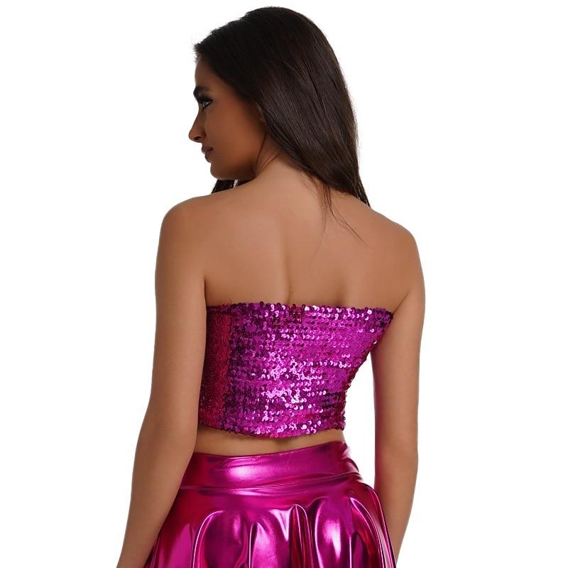 2026年 レトリ／ヴィンテージ 1980年代 メタリック色 チューブトップ ディスコ スパンコール 純色 仮装 女性用 カーニバルコスチューム カーニバル 性能 プロムドレス クラブ 成人 上着  コレクション – $20.99 –P5