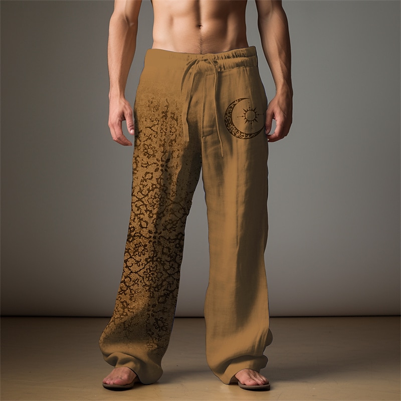 Voor heren Grafisch MOON Linnen broek Broeken Wijde broek Medium Taille Casual Vakantie Alledaagse kleding Uitgaan Lente Herfst Zwart Licht Bruin Blauw 2025 - $28.99 –P3
