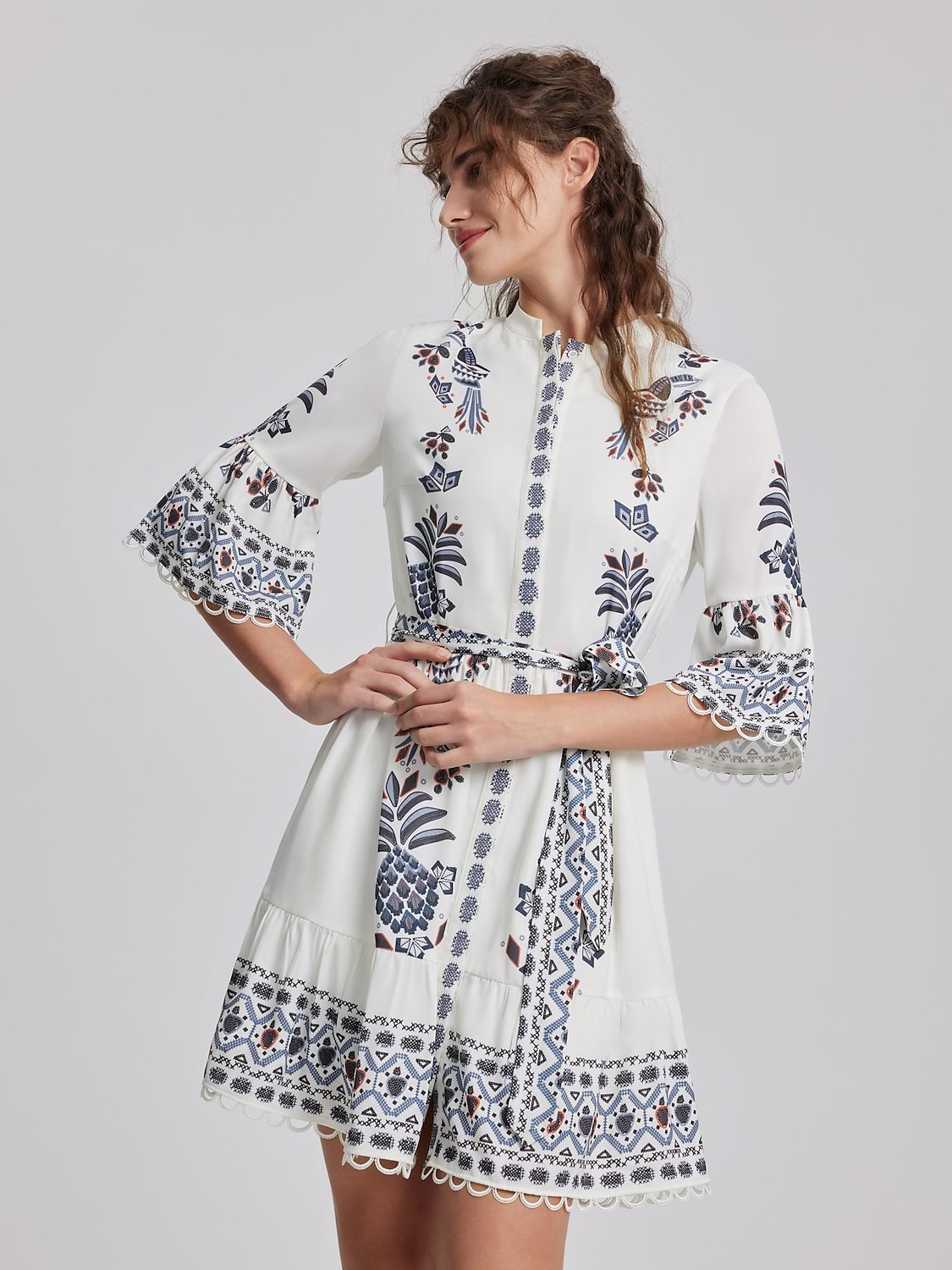 Casual Floral Geometric Lace-Up A-Line Dress 2025 - $72.99 –P5