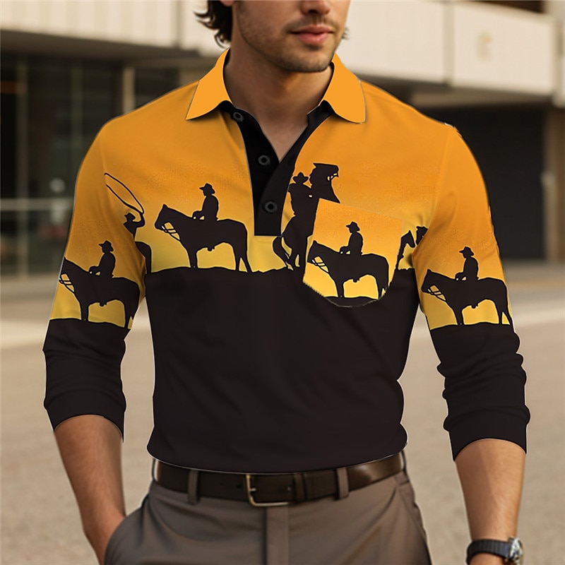 Per uomo Cowboy Polo Polo a maglia intrecciata Manica Lunga Magliette polo Collo ripiegato Vintage All'aperto Abbigliamento casual alla moda Casual Quotidiano 3D Stampato Estate Rosa Rosa scuro Viola del 2026 a $25.99 –P1