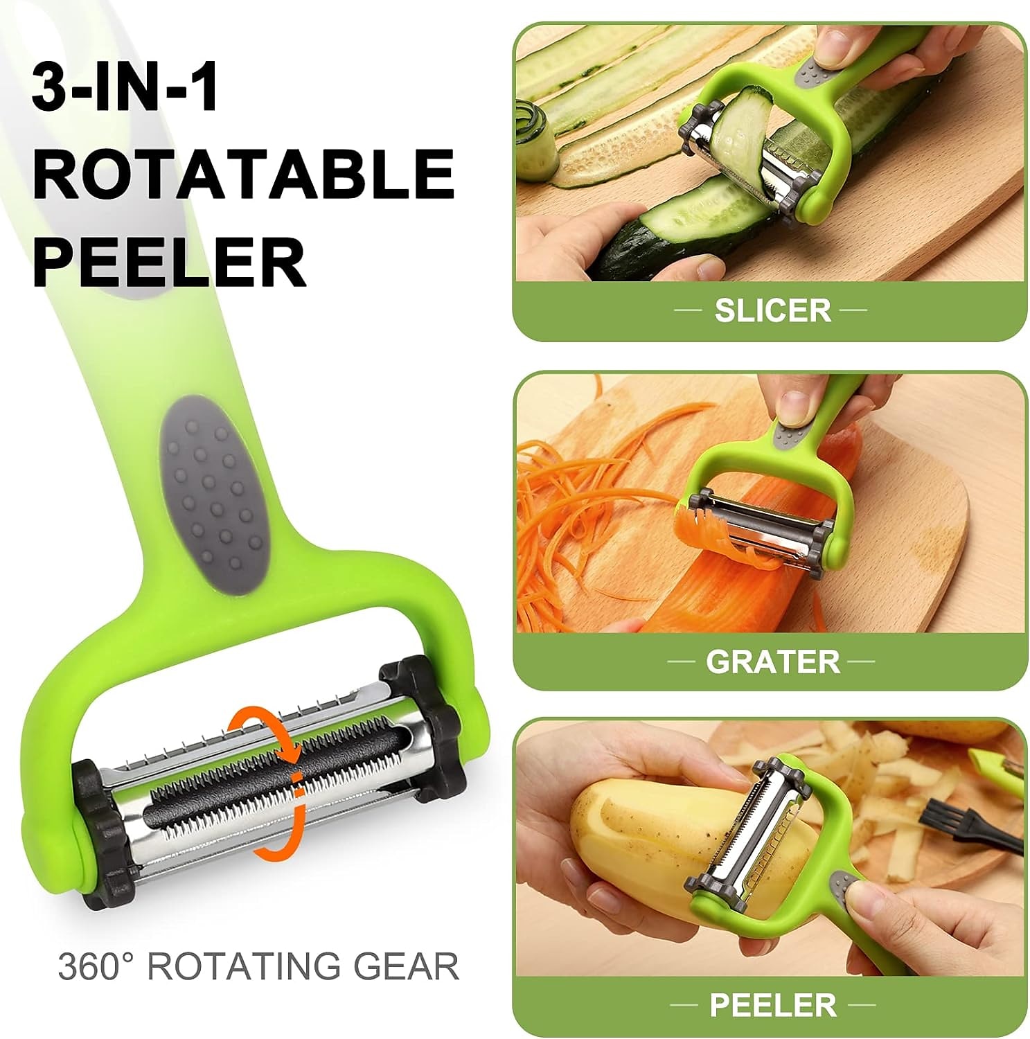 grønnsaksfruktskreller multifunksjonell 360 graders roterende kjøkkenverktøy potet gulrotkutter skjærer rivjern melon frukt gadgets 2025 - $8.99 –P2