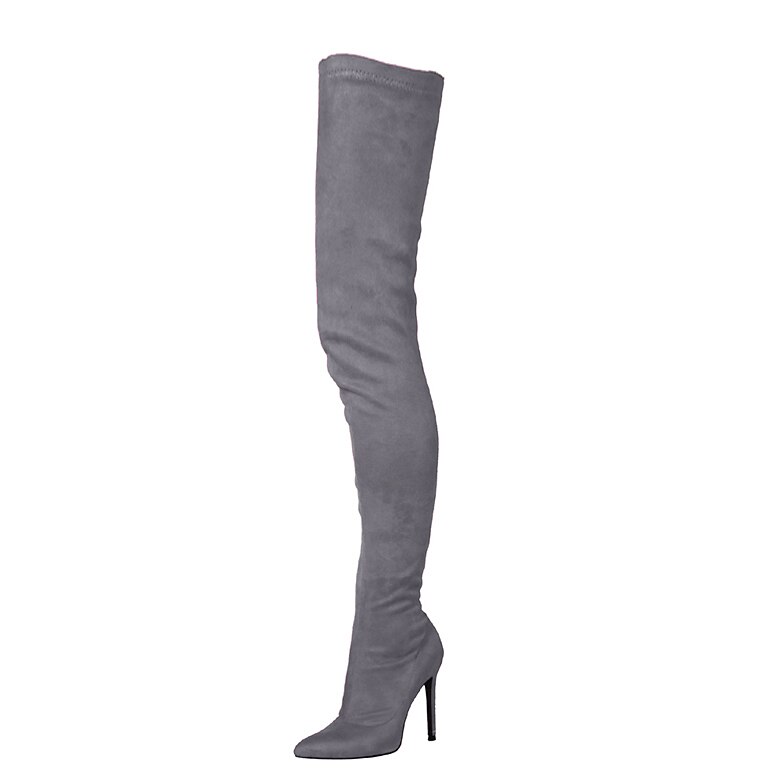 Dames Laarzen Stilettohakken Hak Laarzen Feest Dagelijks Effen Kleur Over de knie laarzen Dij hoge laarzen Hoge Hak Naaldhak Gepuntte Teen Elegant Sexy Klassiek Imitatiesuède PU Rits Amandel Zwart 2026 - $69.99 –P3