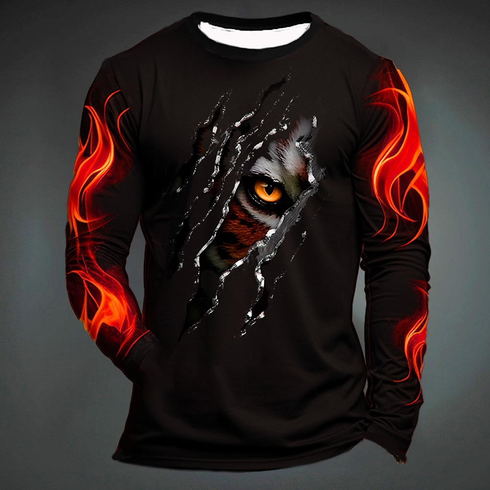 Hombre Graphic Fuego Pata Camiseta Manga Larga Camiseta Impresión 3D Cuello Barco Camisa Moda Design Casual Deporte Festivos Noche Negro Amarillo Verde Oscuro Primavera & Otoño Ropa S M L XL 2XL 3XL 2025 - $19.99 –P10